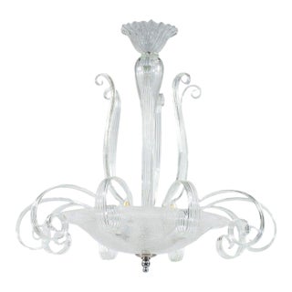 Large MCM Rugiada and Cristallo Murano Chandelier Attributed to Ercole Barovier For Sale
