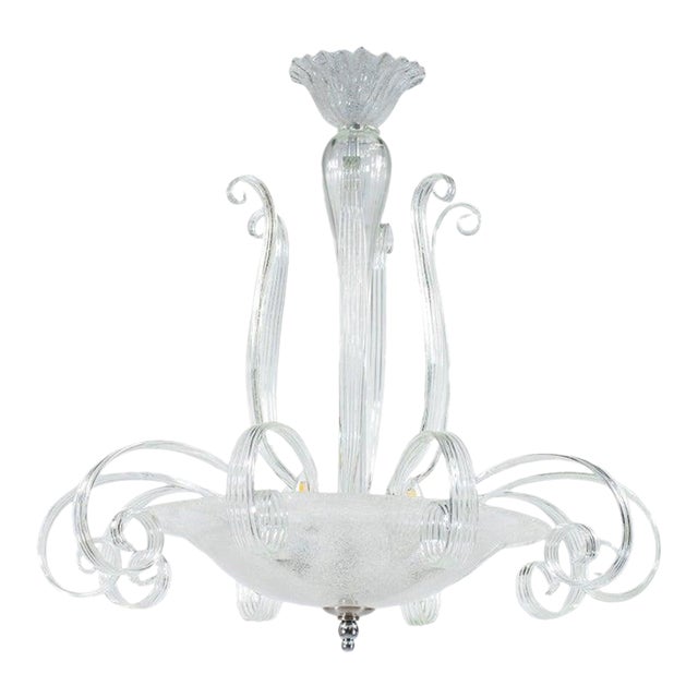 Large MCM Rugiada and Cristallo Murano Chandelier Attributed to Ercole Barovier For Sale