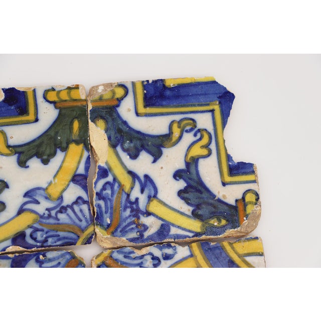 Baroque 17th Century Set of Six Floral Tiles, Portuguese For Sale - Image 3 of 11