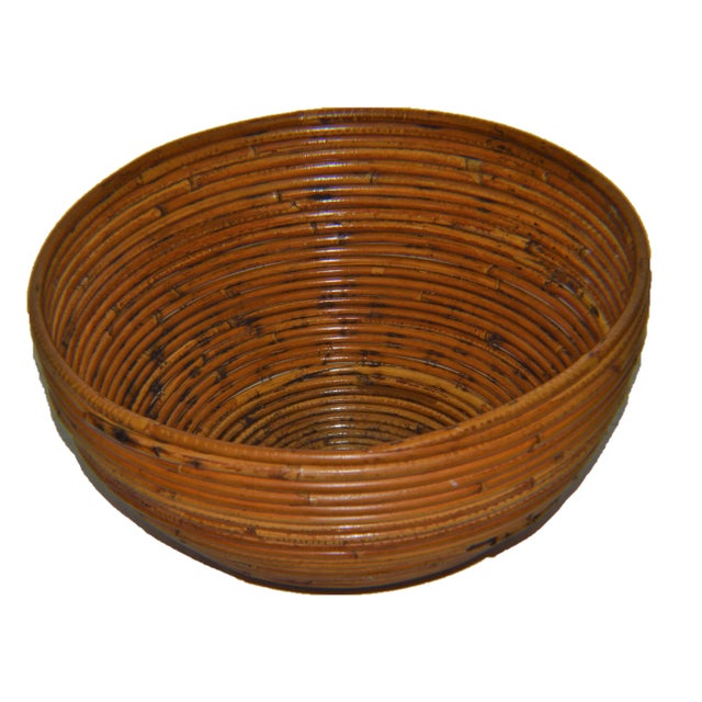Wood Gabriella Crespi Style Italian Pencil Reed Rattan Planter Fruit Bowl For Sale - Image 7 of 7