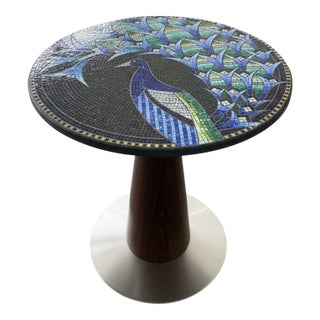 Large 48-Inch Flying Squirrels Maximalist Peacock Mosaic Table Top - Versatile Height For Sale