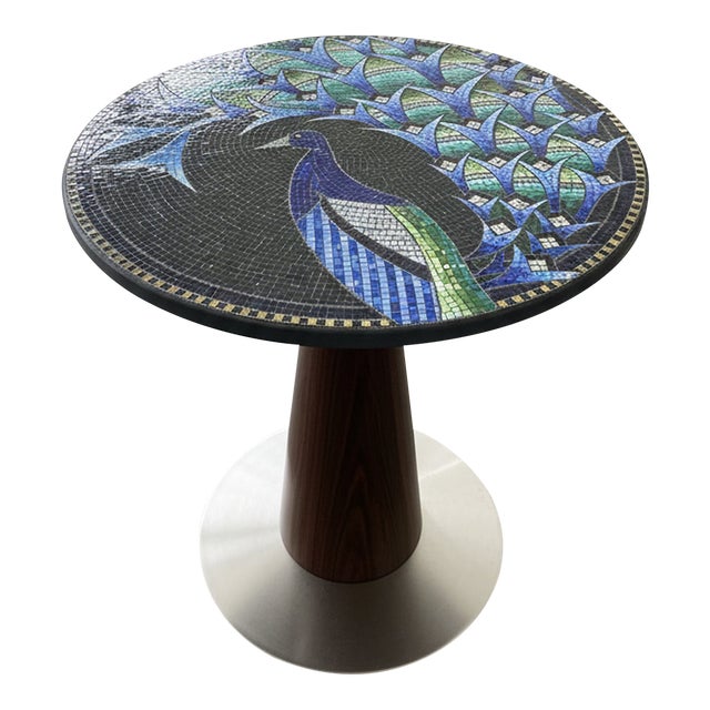 Large 48-Inch Flying Squirrels Maximalist Peacock Mosaic Table Top - Versatile Height For Sale