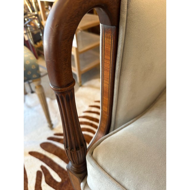 Newly Upholstered Mahogany & Grey Velvet Settees Loveseats -a Pair For Sale - Image 9 of 14