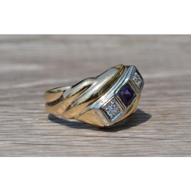 1980s The Emerie: Gentlemen's Yellow Cocktail Ring set with Amethyst and Diamonds For Sale - Image 5 of 9