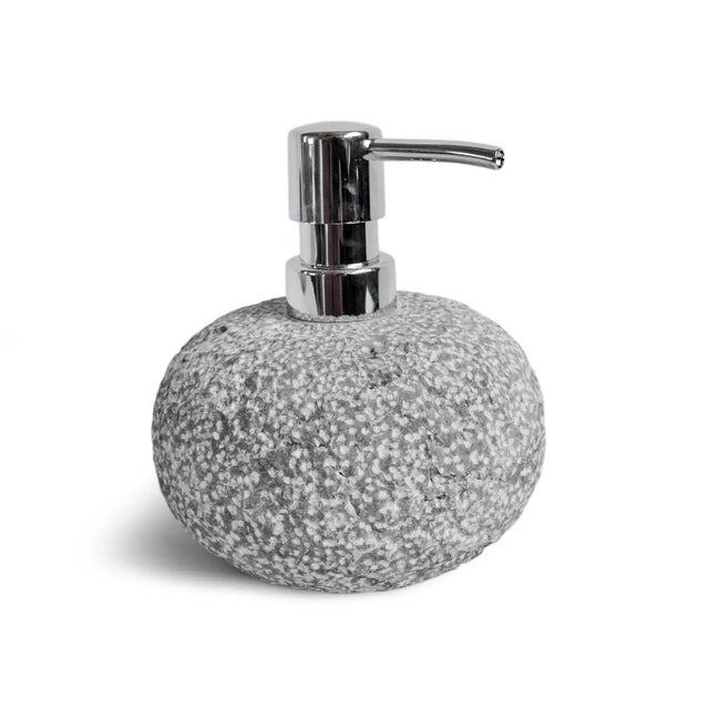Natural chiseled rock round soap dispenser. Each slightly unique and sold individually. Manufactured by Design MIX Furniture.