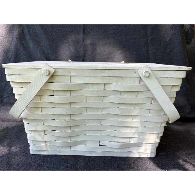 Vintage Painted Splint Wood Picnic Basket For Sale - Image 15 of 15