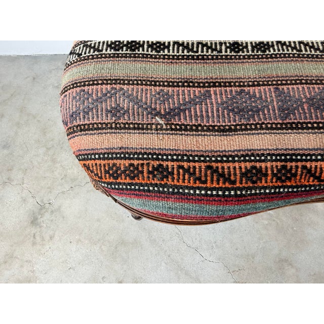 Vintage French Provincial Louis XVI-Style Kidney-Shaped Upholstered Vanity Stool Bench For Sale - Image 12 of 13