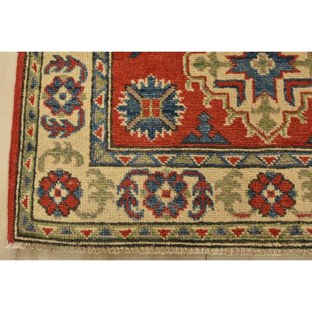 Textile Kazak Rug 2’8” X 4’2” Blue Wool Tribal Hand-Knotted Oriental Carpet For Sale - Image 7 of 10
