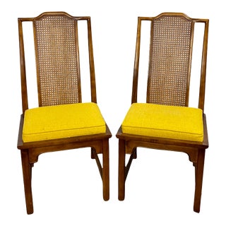 Vintage Century Furniture Chinoiserie Style Cane Back Dining Side Chairs - Pair