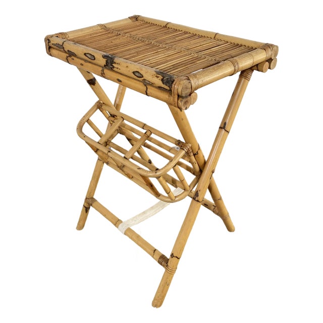 Vintage Bamboo Collapsible Butler Table With Wine Storage For Sale