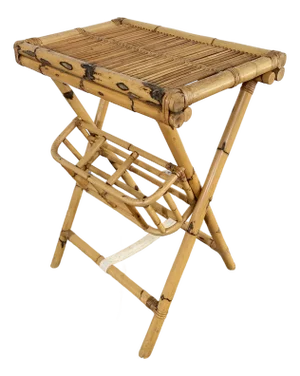 Vintage Bamboo Collapsible Butler Table With Wine Storage