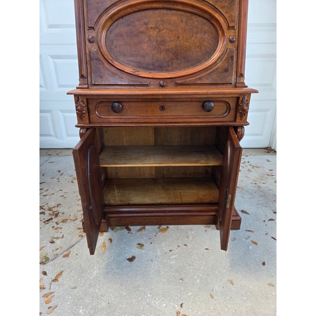 Late 19th Century Victorian Eastlake Burl Wood Fall Front Secretary Desk Bookcase For Sale - Image 16 of 18