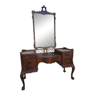 Chippendale Ballnd Claw Feet Flame Mahogany Vanity Tablend Mirror For Sale