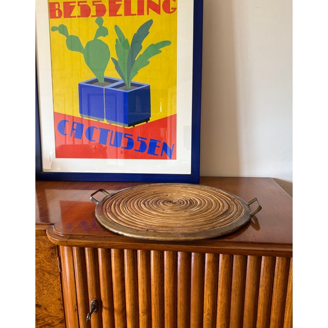 Hollywood regency tray Italy ca. 1970 Wicker, brass H 3.5 cm - 40 cm Conditions: excellent, no defects.