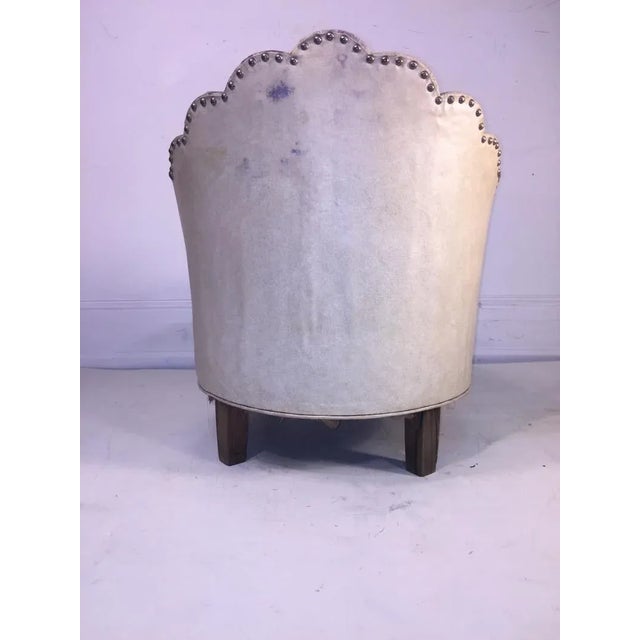 Wood Art Deco Modernist Peacock Back Upholstered Barrel Chair by Gilbert Rohde For Sale - Image 7 of 9