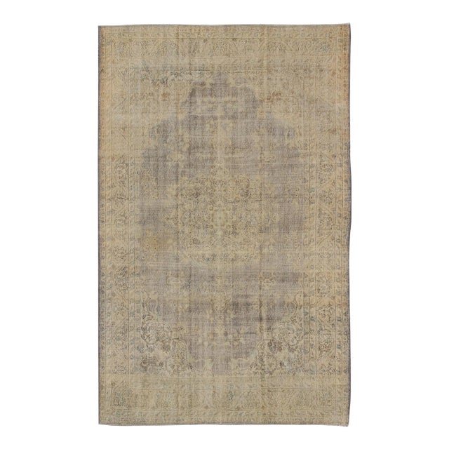 Distressed Turkish Rug With Floral Design in Taupe, Gray, Brown and Ivory For Sale