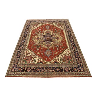 Heriz Rug 12′ X 14’9” Red Wool Tribal Hand-Knotted Oriental Carpet For Sale