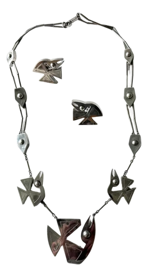 Modern Bird Motif Sterling Silver Necklace and Earrings Set Graziella Laffi