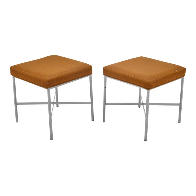 Paul McCobb Style Ultrasuede Stools by Shelby Williams (Pair) For Sale