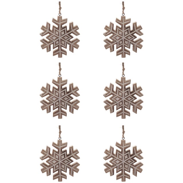Contemporary Wooden Snowflake Ornament Set of 6  5.5"H For Sale - Image 3 of 3