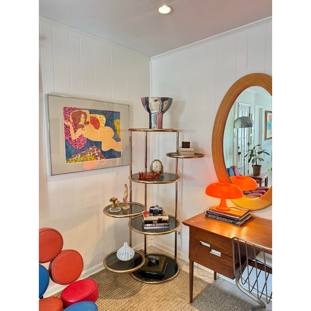 A Vintage Milo Baughman Style 7 Tiered Brass & Smoked Glass Articulating Etagere, Circa 1970s For Sale - Image 12 of 12