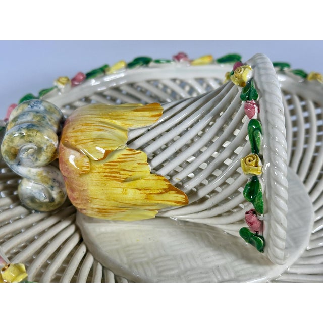 Italian Italian Porcelain Wall Pocket Pair: Woven Basketweave Floral Sconces For Sale - Image 3 of 10