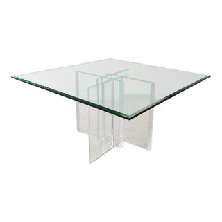 PostModern Attributed to Jeffrey Bigelow 1990s Square Beveled Glass Dining Table With Lucite Base For Sale
