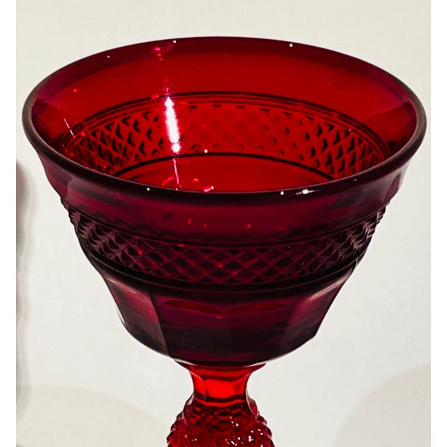 American Vintage Set of 6 Viking Mt Vernon Ruby Red Panel Cordial Wine Glasses For Sale - Image 3 of 9