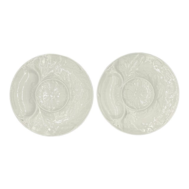 Pair of 1960's French Gien White Majolica Artichoke Plates For Sale