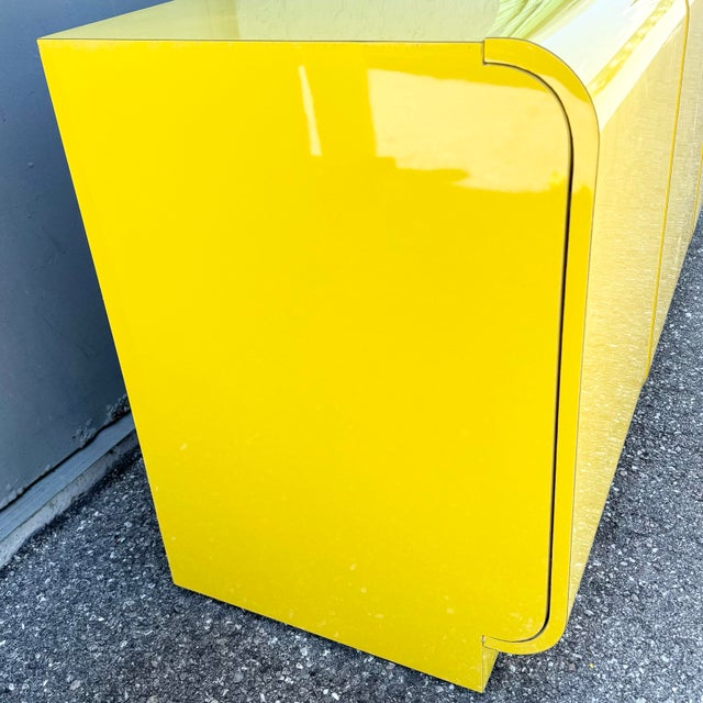 Postmodern Yellow Gloss Laminate Waterfall Dresser For Sale - Image 10 of 11