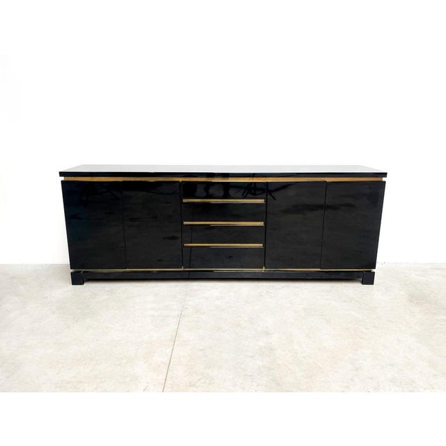 Jean Claude Mahey Black Lacquer and Brass Sideboard from Jean Claude Mahey, 1970s For Sale - Image 4 of 9
