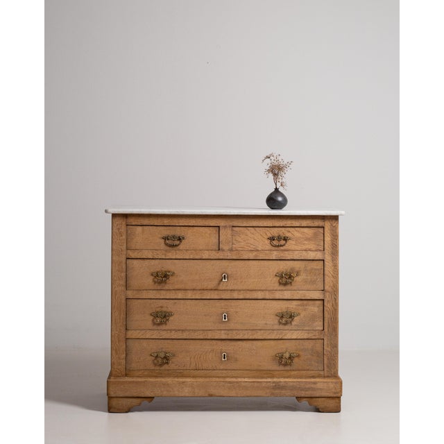 19th Century Oak Chest Of Drawers With Marble Top For Sale - Image 13 of 17