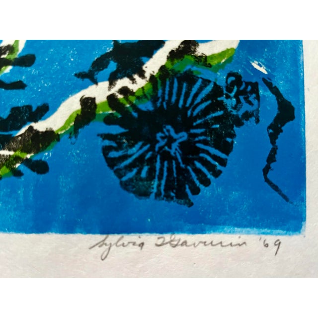 Original Expressionist Wood Block Print Marine Life by Sylvia T. Gavurin 1969 Artists Proof. For Sale In New York - Image 6 of 7