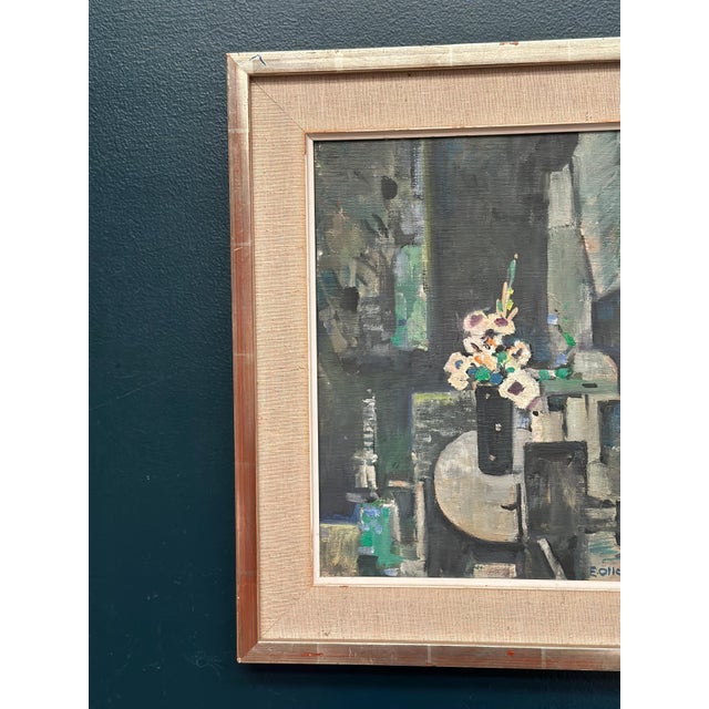Mid-Century Modern Edvin Ollers, White Blossom in Black Vase, 1959, Oil on Canvas, Framed For Sale - Image 3 of 18