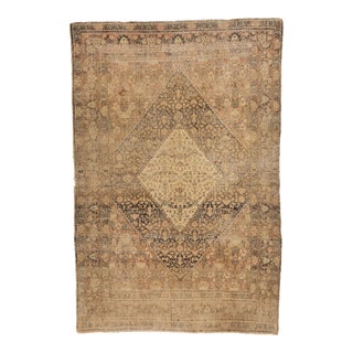 Distressed Antique Persian Mahi Tabriz Rug - 04'04 X 06'06 For Sale