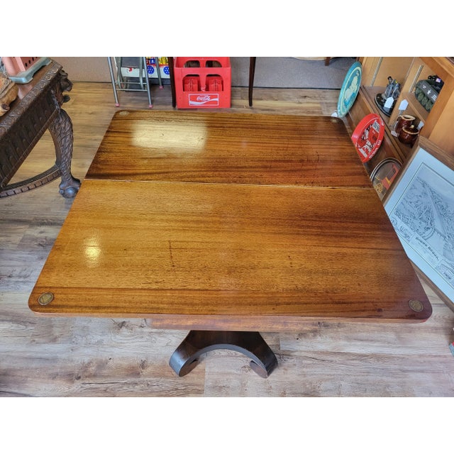 1890s Antique Empire Mahogany Flip Top Game Table with Inlaid Coins For Sale - Image 4 of 13