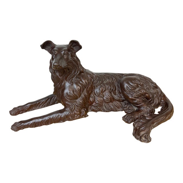 Large Life-Size Bronze Reclining Deerhound / Borzoi-Type Sculpture, 20th C Italy For Sale