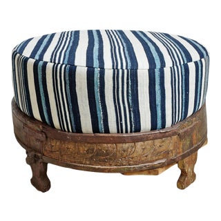 Mid 20th Century Striped Indigo Chowki Ottoman For Sale