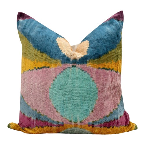 Handmade Velvet Throw Pillow With Multicolor Abstract Design