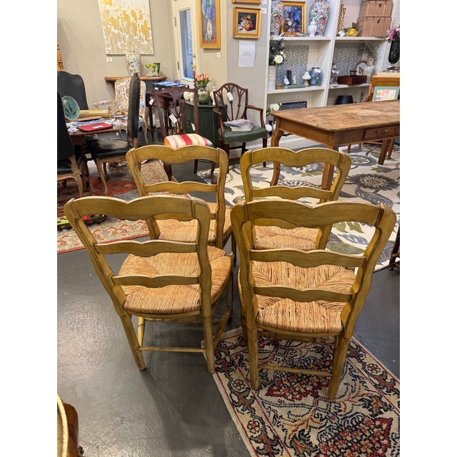 French Country 1970s Pine French Country Style Rush Seat Dining Chairs For Sale - Image 3 of 7