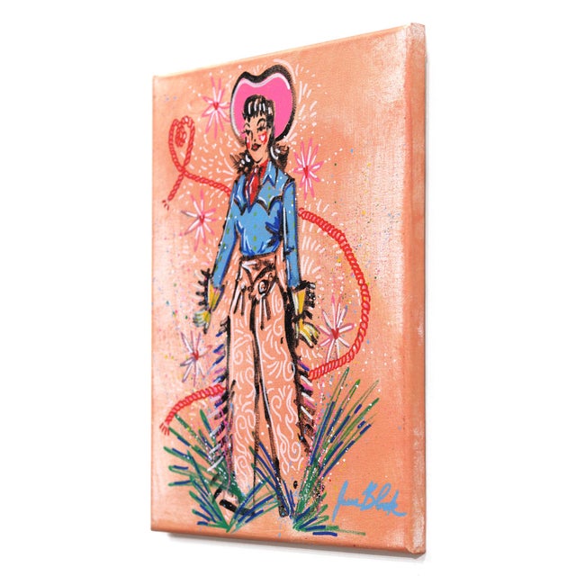 Contemporary Lassoed Heart - Original Feminine Figurative Cowgirl Painting on Canvas by Jesse Black For Sale - Image 3 of 8