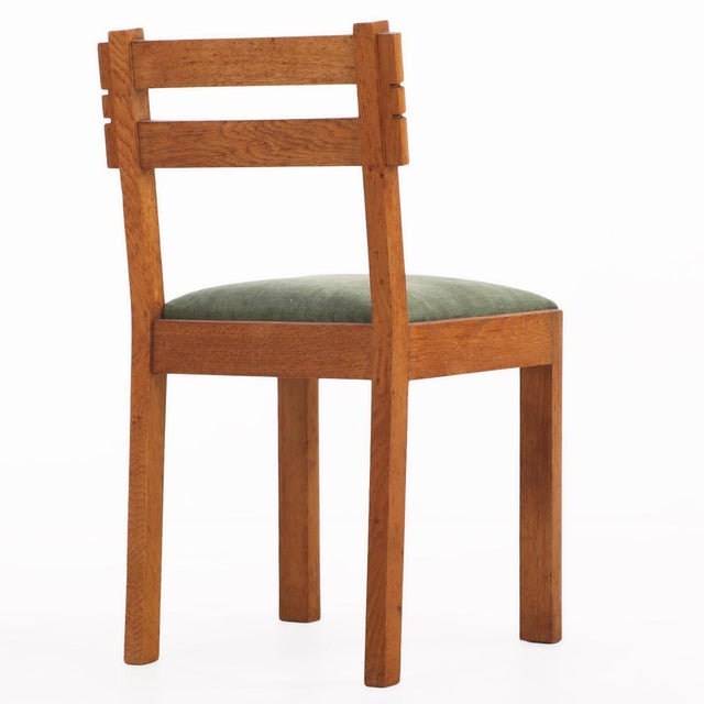 1940s Six French Solid Oak Dining Chairs Attributed to Charles Dudouyt, C. 1945 For Sale - Image 5 of 5