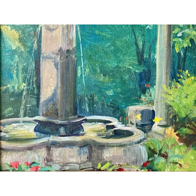 Late 20th Century Pair Modern Impressionist Oil Paintings of Garden by Day & Garden at Dusk, Framed For Sale - Image 10 of 17