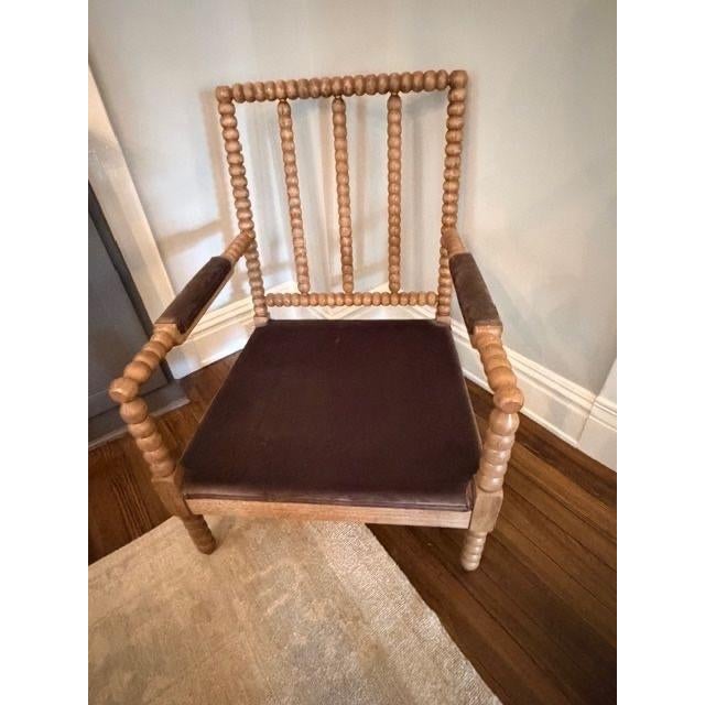 Velvet Spindle Arm Chair For Sale - Image 4 of 6
