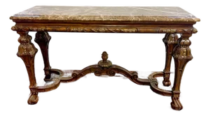 Ornately Carved Mahogany Console Table With Marble Top
