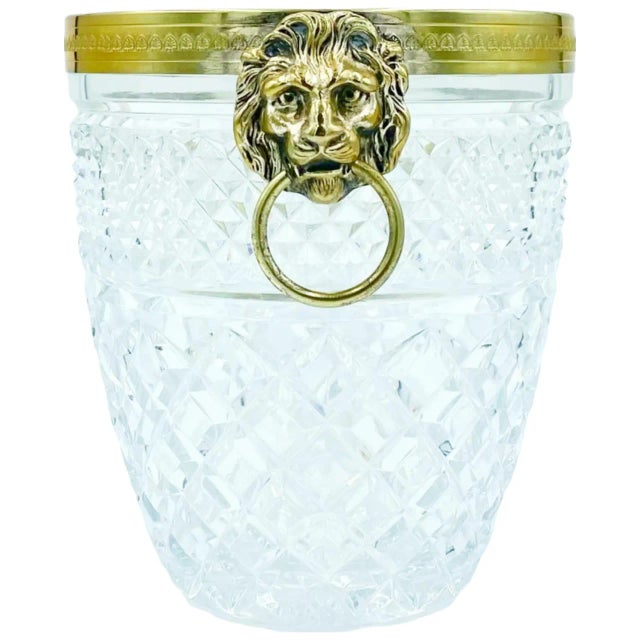 Vintage Saint Louis Attributed Lion Head Crystal Ice Bucket Gilded Edge For Sale - Image 12 of 12