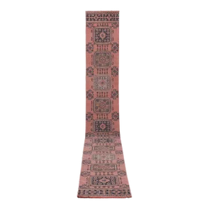 1960s Turkish Hand Knotted Vintage Long Runner Rug - Stair Carpet 2'6'' X 21'9''