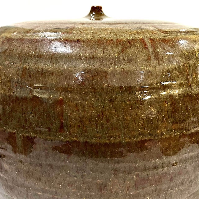 1980s 1980's Studio Pottery Olive Green Stoneware Vessel - Nipple Top Opening - Ken Edwards Montana Potter For Sale - Image 5 of 10