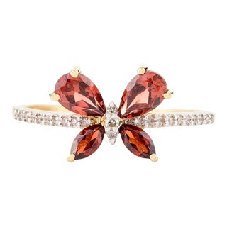 Everyday Dainty Garnet Diamond Butterfly Ring- Gifts for Daughter Size 7 For Sale