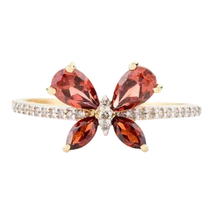 Everyday Dainty Garnet Diamond Butterfly Ring- Gifts for Daughter Size 7